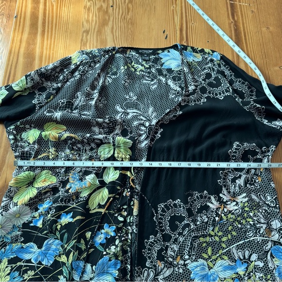 Citron Silk Tie Waist Floral Duster Kimono Cardigan - Picture 9 of 10